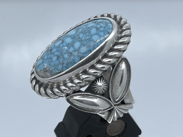 Water Webbed Kingman Turquoise Heavy Gauge Silver Shank Ring by 