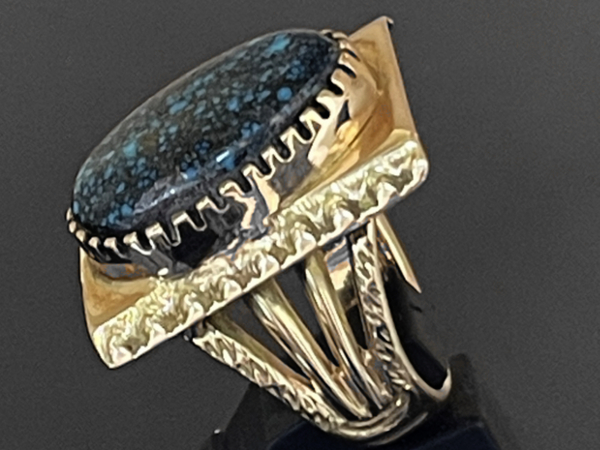 14k Gold Lander Blue Turquoise Shank Ring by Ernie Lister リング 
