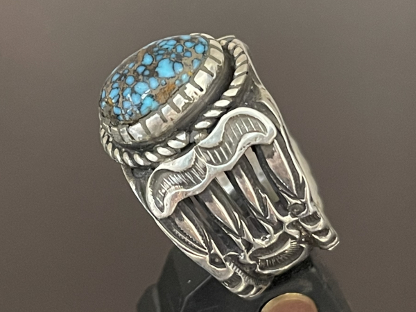 Classic Sprit Style Lander Blue Turquoise Coin Silver Band Classic Sprit Style Lander Blue Turquoise Coin Silver Band