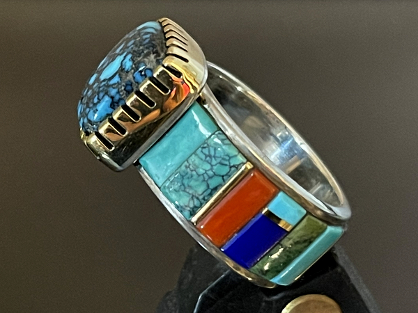 Multistone Inlay Lander Blue Turquoise Band Ring by Verma 