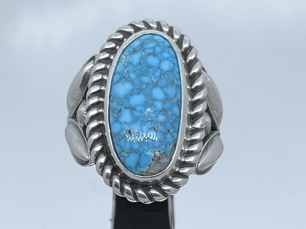 Water Webbed Kingman Turquoise Heavy Gauge Silver Shank Ring by 