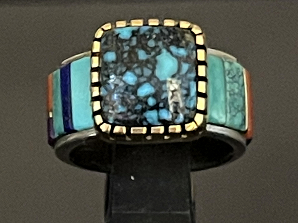 Multistone Inlay Lander Blue Turquoise Band Ring by Verma 