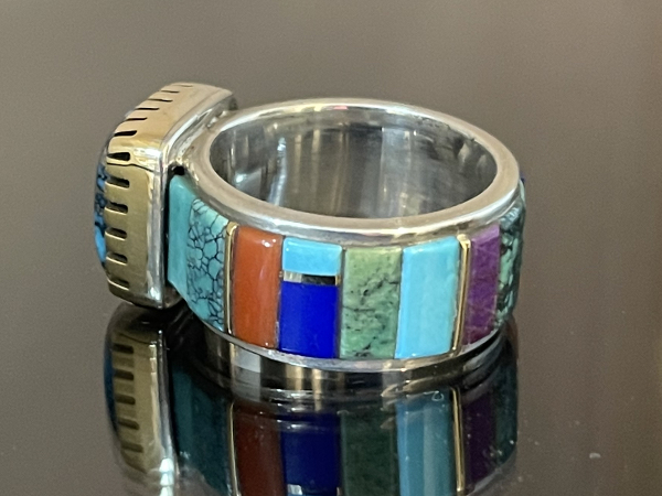 Multistone Inlay Lander Blue Turquoise Band Ring by Verma 