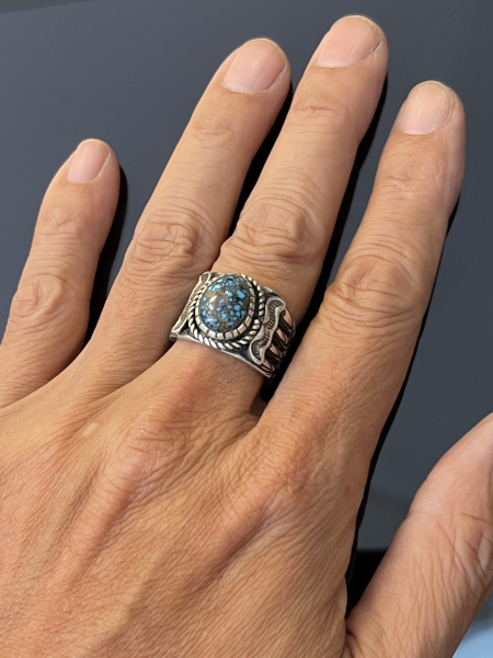 Classic Sprit Style Lander Blue Turquoise Coin Silver Band Ring by 