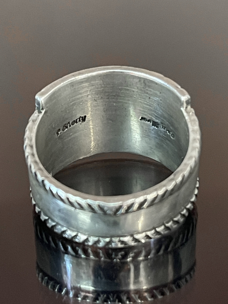 Stamped Sunburst Design Coin Silver Band Ring by Perry Shorty