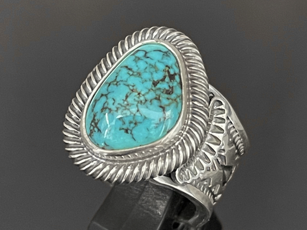 Stamped Indian Mountain Turquoise Band Ring by Stanley Parker