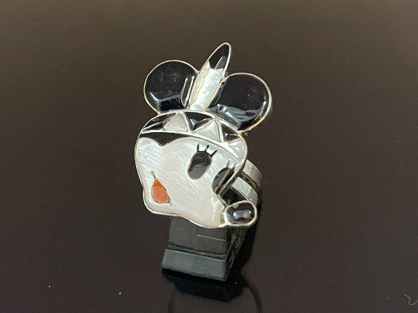 Zuni Inlay Faced Indian Mickey Mouse Adjustable Ring by Don Dewa