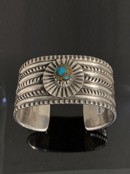 90 Silver Classic Stamped Work with Bisbee Turquoise Bracelet by